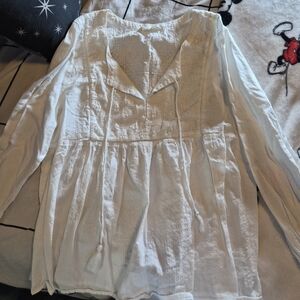 Lucky Brand White Textured Peasant Top